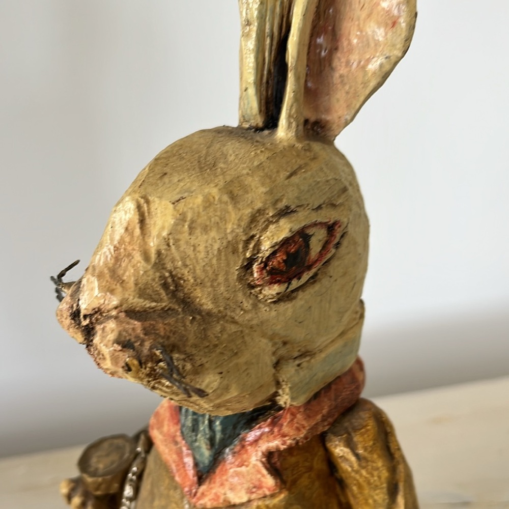 Vintage 2004 handmade White Rabbit Alice in Wonderland wooden figurine folk art - Picture 8 of 13